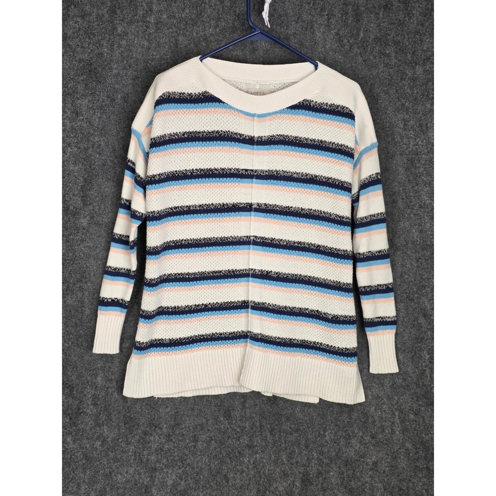 Loft Striped Sweater XXS Women's Long Sleeve Knit Top White Blue Pink Casualwear